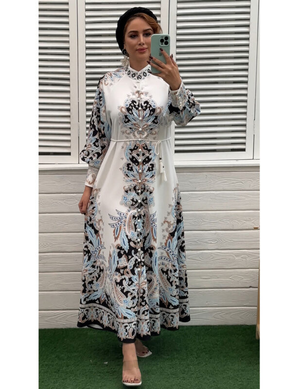 پیراهن زنانه ترک کرپ اطلسی دورا مزون