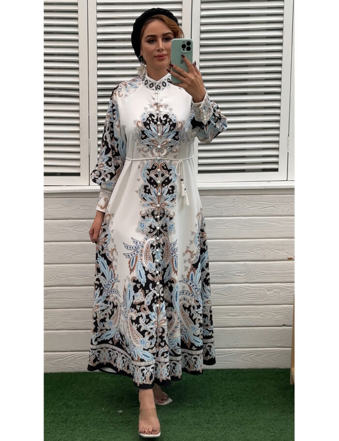 پیراهن زنانه ترک کرپ اطلسی دورا مزون