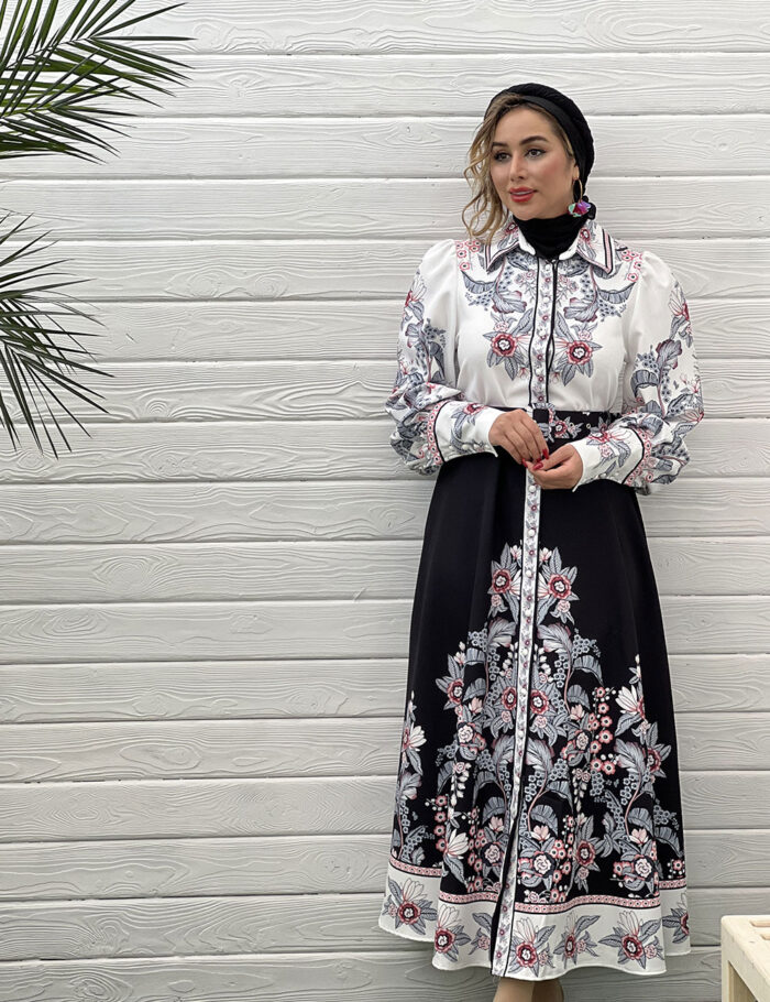 پیراهن زنانه ترک کرپ اطلسی دورا مزون