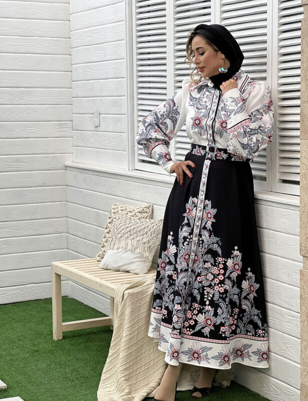 پیراهن زنانه ترک کرپ اطلسی دورا مزون