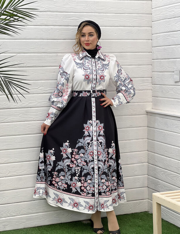 پیراهن زنانه ترک کرپ اطلسی دورا مزون