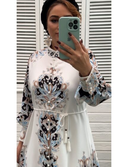 پیراهن زنانه ترک کرپ اطلسی دورا مزون