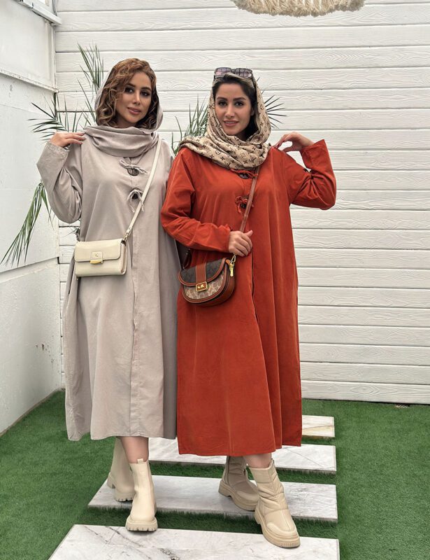 پیراهن پاییزه مخمل کبریتی