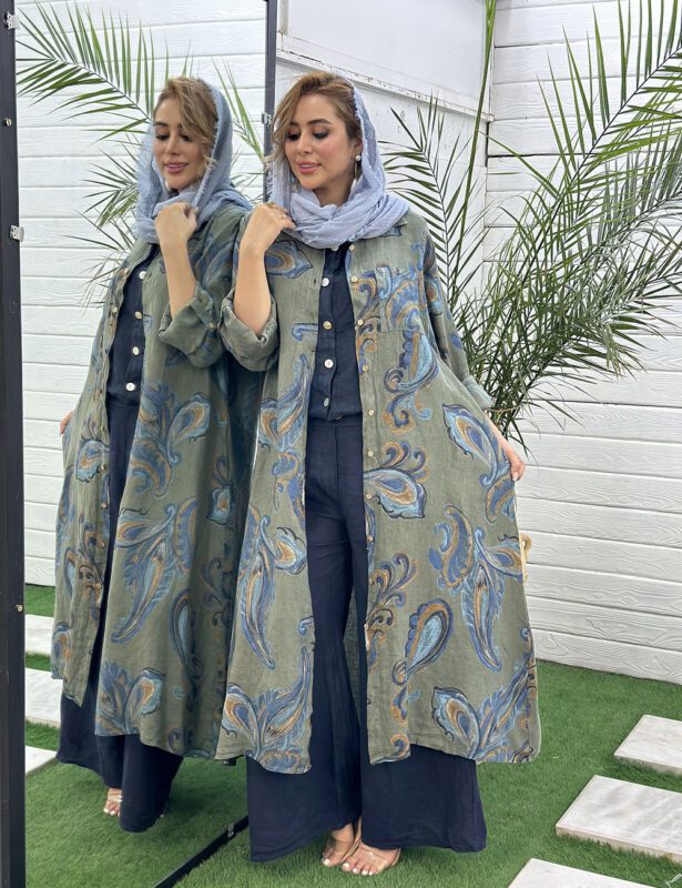 پیراهن مانتویی لینن ایتالیایی دورا مزون