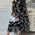 پیراهن کرم مشکی حریر بلند ترک