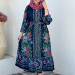 پیراهن نخی ترک سرمه ای زنانه مزون دورا