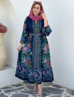 پیراهن نخی ترک سرمه ای زنانه مزون دورا