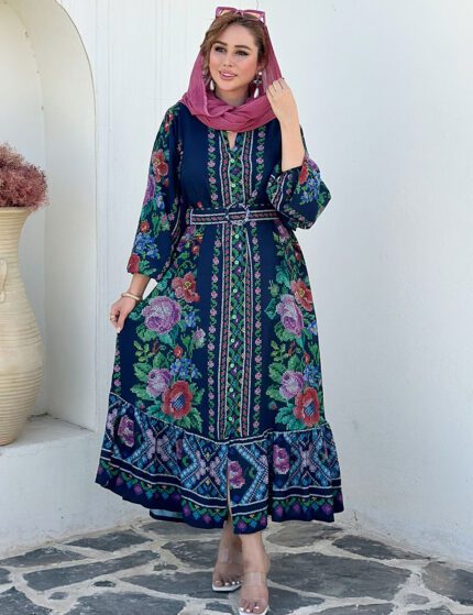 پیراهن نخی ترک سرمه ای زنانه مزون دورا