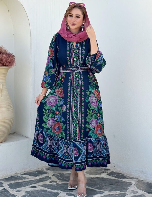 پیراهن نخی ترک سرمه ای زنانه مزون دورا