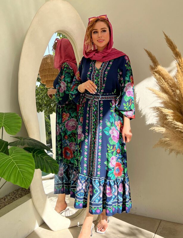 پیراهن نخی ترک سرمه ای زنانه مزون دورا