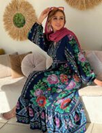 پیراهن نخی ترک سرمه ای زنانه مزون دورا