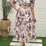 پیراهن ساتن گلدار صورتی/دامن پلیسه