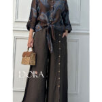 شلوار بغل دکمه لینن