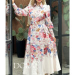 پیراهن کرپ اطلسی گلبرگ دورا مزون