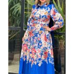 پیراهن کرپ اطلسی گلبرگ دورا مزون