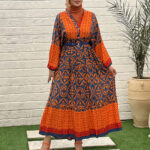 پیراهن ساحلی مدل سورمه ای نارنجی جنس نخ ترک