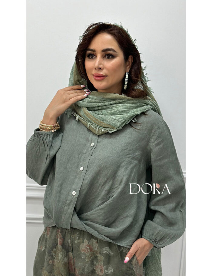 شومیز لینن وارداتی مدل پیچ دورا