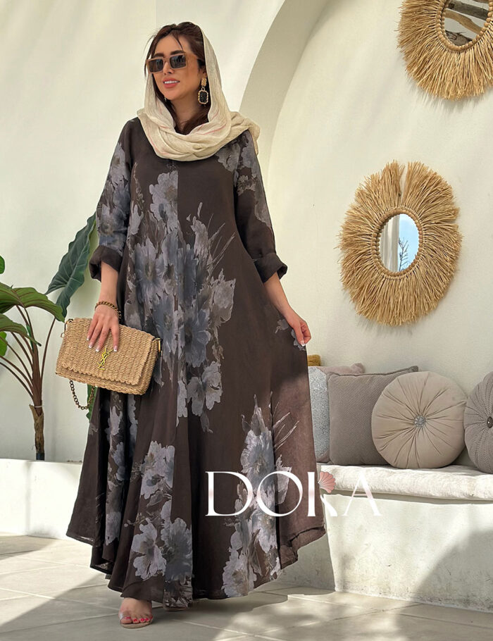پیراهن سوپر کلوش لینن ایتالیایی طرح ارکیده - Image 9