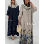 پیراهن لینن وارداتی طرح آفتابگردون دورا مزون