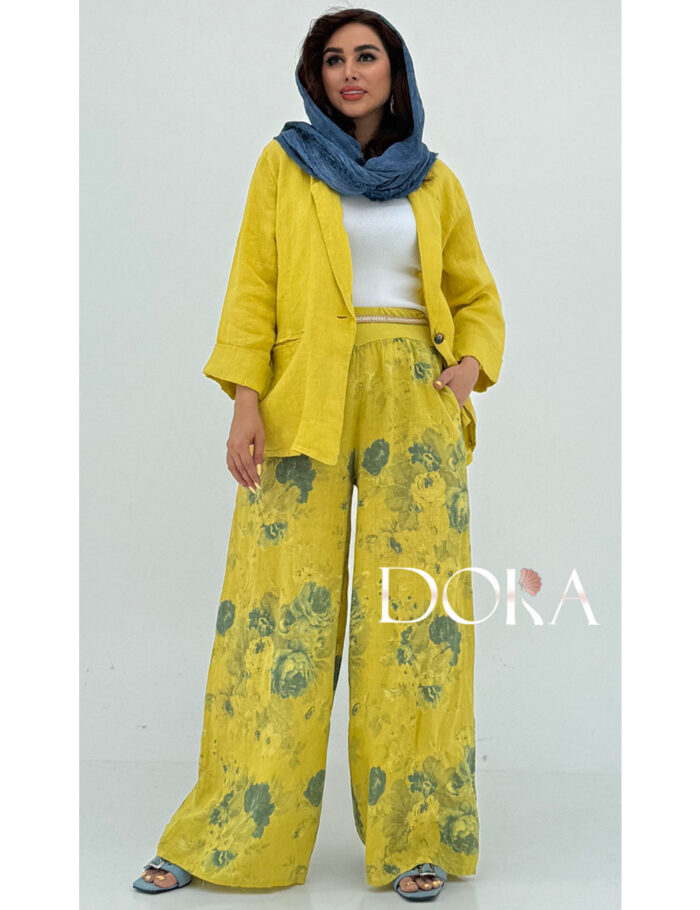شلوار گل رز لینن ایتالیایی مزون دورا