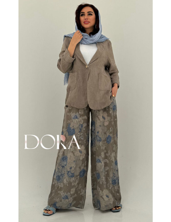 شلوار گل رز لینن ایتالیایی مزون دورا